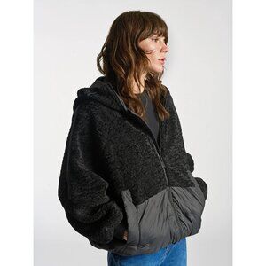 Brooklyn Industries Womens Hooded Sherpa Puffer Jacket Black Size S NWT